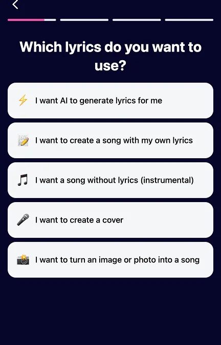 AIR Music quiz screen: Which lyrics do you want to use?