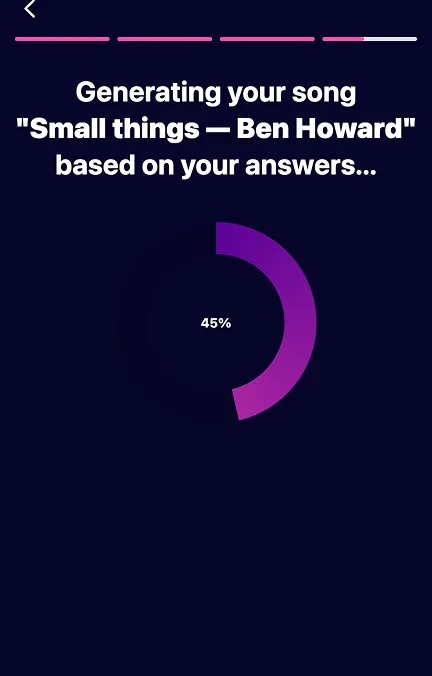 AIR Music quiz screen: Generating your song
