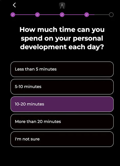 Quiz screen: How much time can you spend on your personal development each day?